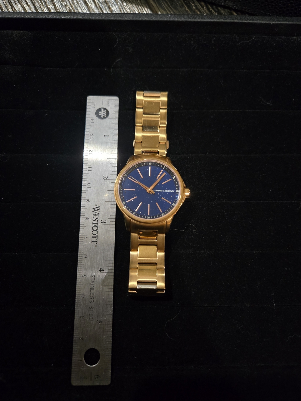 Armani Exchange Lady Banks AX4352 Gold Bracelet Watch with Blue Glitter Dial